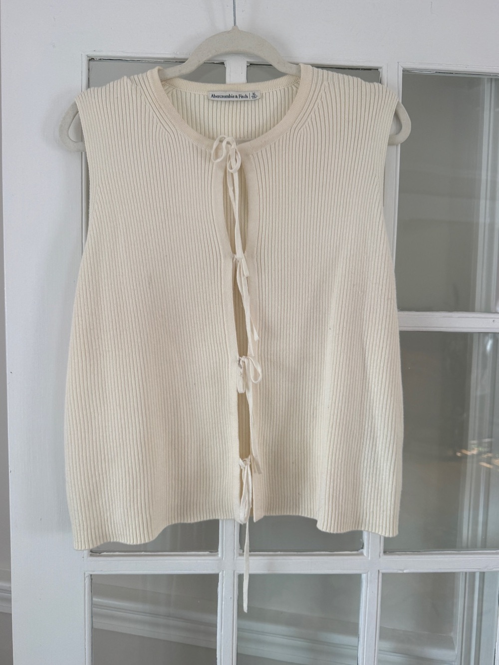 Abercrombie & Fitch Cream Ribbed Knot Vest Top